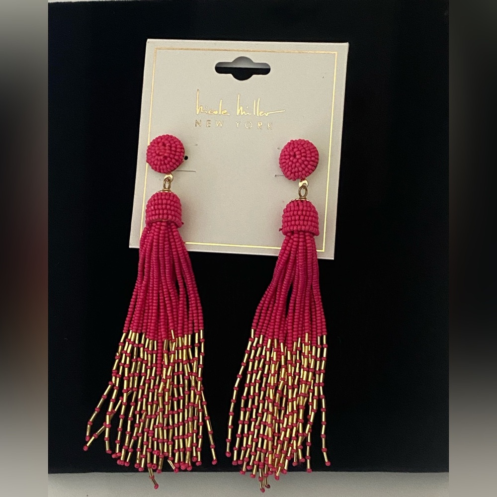 Pink and Gold Tassel Earrings - Picture 3 of 9